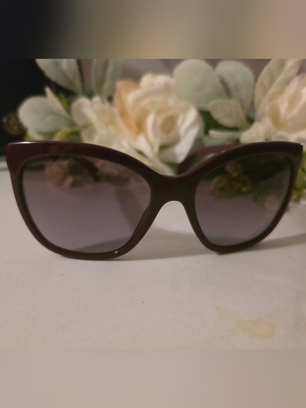 CHANEL Burgundy Cat-Eye Sunglasses with Gradient Lenses